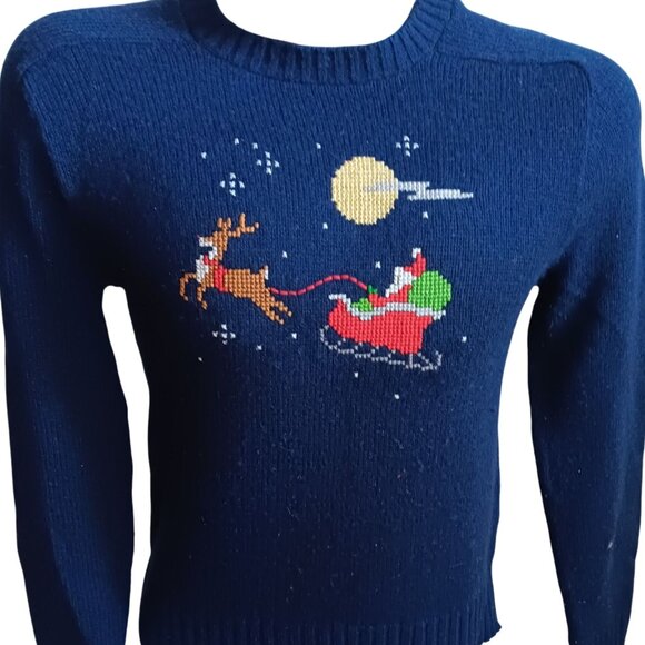 Vintage Mens Small Sweater 1OF1 Pandora Embroidered Reindeer Santa Christmas - Picture 1 of 5
